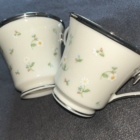 Vintage LENOX May Flowers Tea Cup 2 Piece Set Ivory Floral Platinum Trim Footed - Picture 6 of 9